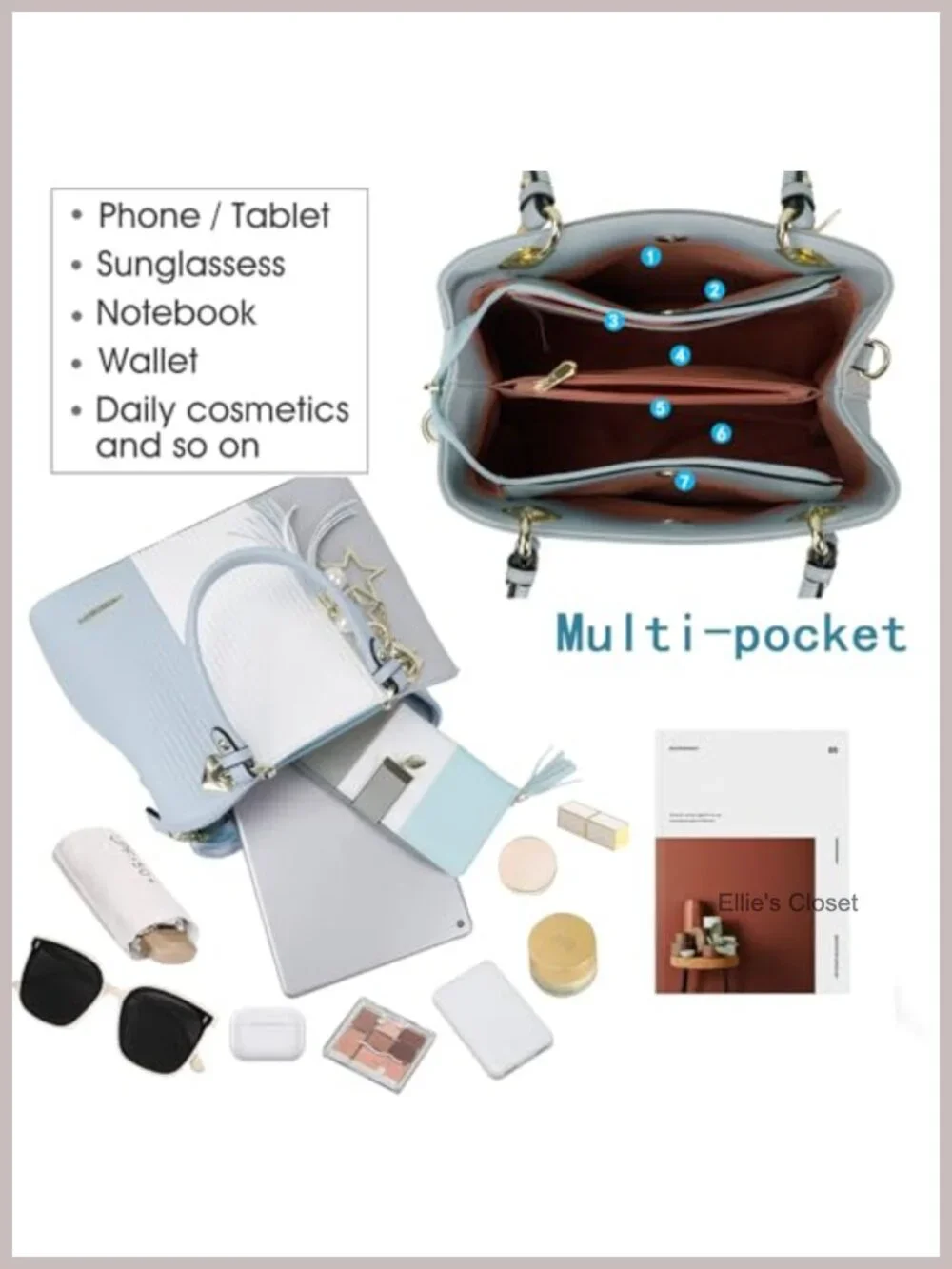 Women's Top-Handle Satchel Bag with Multiple Pockets PU Leather 3 Colors